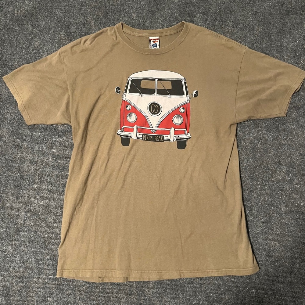 The Duck Co Pikes Peak Colorado Vintage Bus Graphic T-Shirt Tan Mens XL